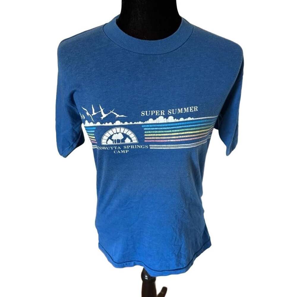 Vintage 70’s Velva Sheen Cohutta Springs Camp Super Summer T-Shirt Size M Blue